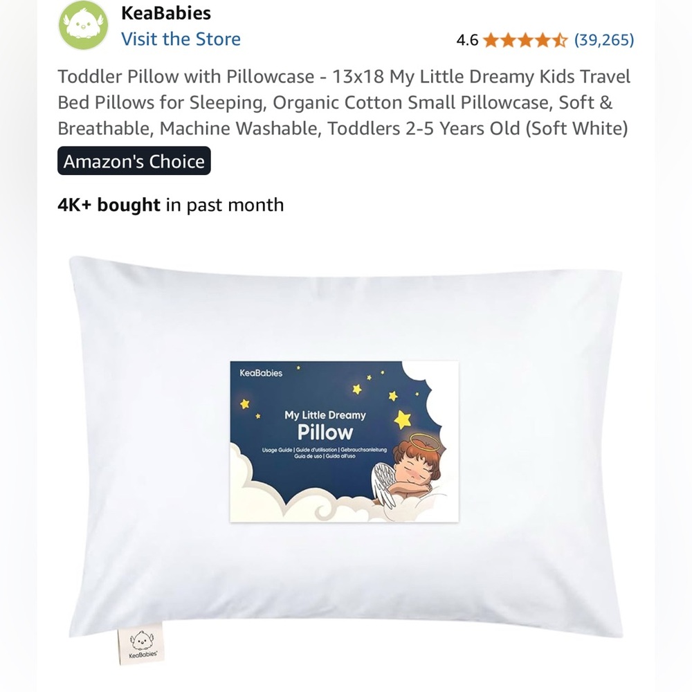 KeaBabies Toddler Pillow with Pillowcase - 13x18